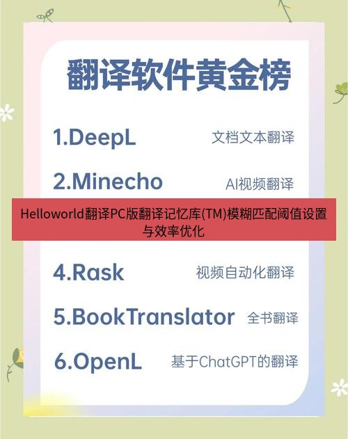 helloworld翻译下载 Helloworld翻译PC版翻译记忆库(TM)模糊匹配阈值设置与效率优化